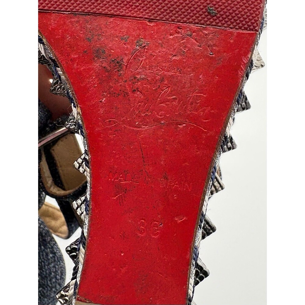 Christian Louboutin Pyraclou 110 Denim Espadrille Wedges Silver Studs EU 36 - Picture 10 of 11